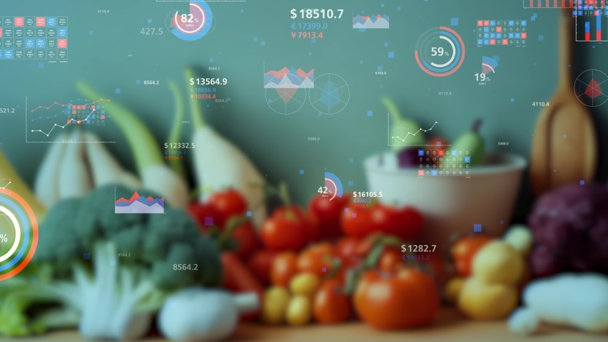 Various vegetables and data statistics. Nutrition.