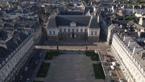 Brittany Parliament palace at Rennes in France. Aerial forward