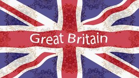 Motion footage background with colorful flag. The flag of Great Britain. United Kingdom.