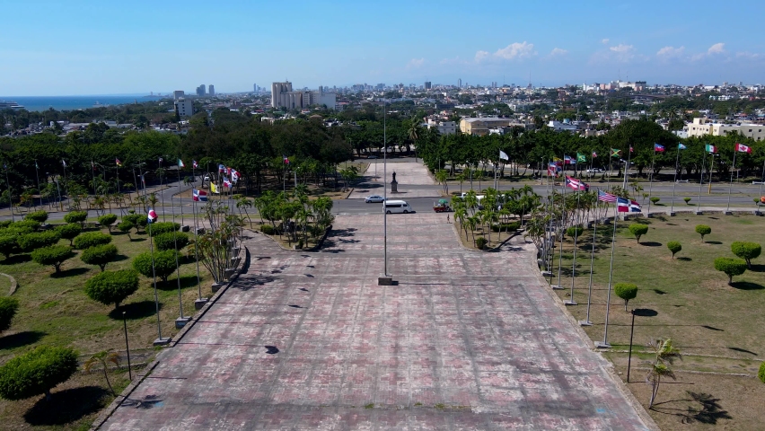 Beautiful aerial view of the iconic Christopher Columbus monument, the Colon Lighthouse in located in  Santo Domingo, the capital of Dominican Republic