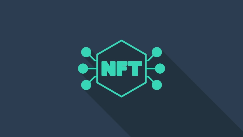 Turquoise NFT Digital crypto art icon isolated on blue background. Non fungible token. 4K Video motion graphic animation. | Shutterstock HD Video #1094923971