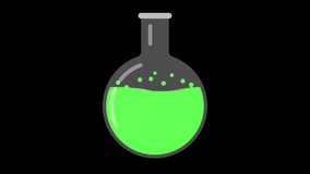 Looped animation on which is shown: Laboratory ware, Flask, Potion, Conical flask, Erlenmeyer, Round bottom flask, Florence flask, Beaker, Falcon, Test tube