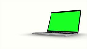 3d grey laptop model moving with a green laptop lcd screen and a white back screen, you can use it for your stock footage, delete the green laptop lcd screen using the software you use