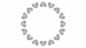 Animated rotating silver heart circle. Looped video. Vector illustration isolated on the white background.