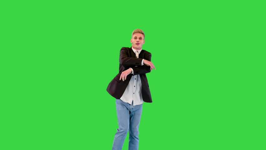 Casual businessman of office worker dancing hip-hop on a Green Screen, Chroma Key. | Shutterstock HD Video #1094954781