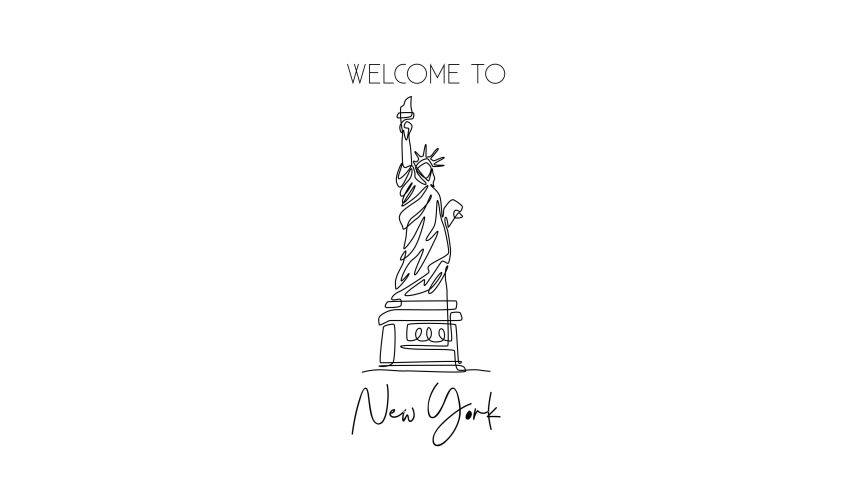 Animated self drawing of one continuous line draw Liberty Statue. Historical iconic place in New York, USA. Holiday vacation home decor wall art poster print concept. Full length single line animation | Shutterstock HD Video #1094958969