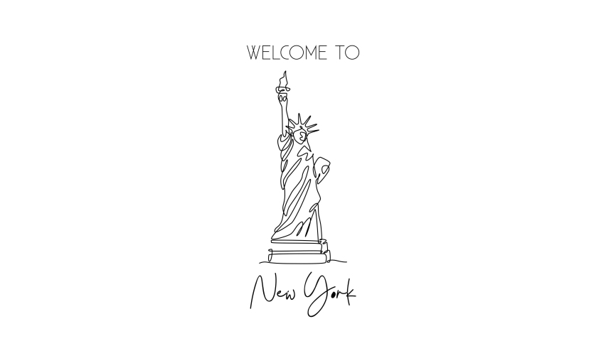 Animated self drawing of single continuous line draw Liberty Statue. Iconic landmark place in New York City, United States. Home decor wall art poster print concept. Full length one line animation. | Shutterstock HD Video #1094959013