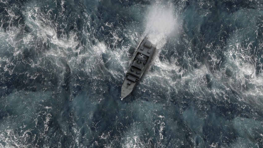 Navy ship vessel in stormy ocean with jets Aerial view
Aerial view of naval ship, battle ship, warship, jet plane,Military ship resilient and armed with weapon systems
