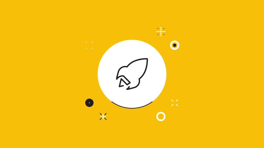 Thin line Rocket icon in white circle with black dynamic line on a yellow background. Seamless loop dynamic symbol rolling in the center | Shutterstock HD Video #1094967055