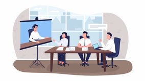 Animated conference isolated scene. Virtual business team meeting. Teleconference. Looped flat 2D characters 4k video footage with alpha channel. Colorful illustration for mobile, website, animation - Powered by Shutterstock - Get 15% off with code: PIKWIZARD15