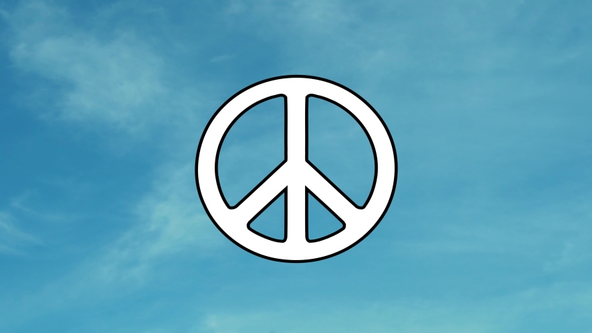 Peace Symbol Peace Icon on Pure Blue Sky with Light White Clouds, TimeLapse, Background. Peace Sign No War Peace Concept Peaceful Antiwar Pacifist. | Shutterstock HD Video #1094970185