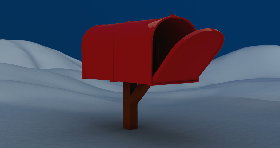 Animation of winter scenery, snowflakes falling on blue background with letterbox. christmas festivity celebration concept digitally generated image.