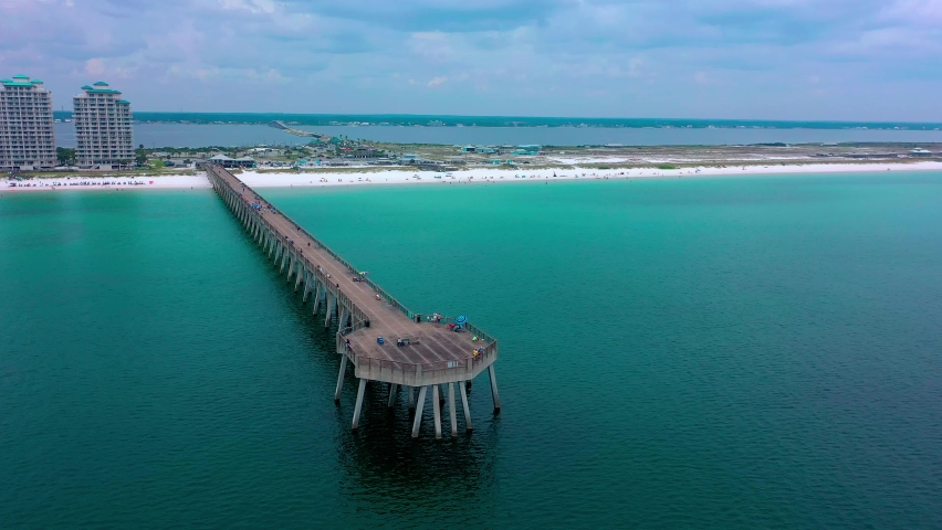 Panning left aerial view of the Navarre Beach FL pier. | Shutterstock HD Video #1094976155
