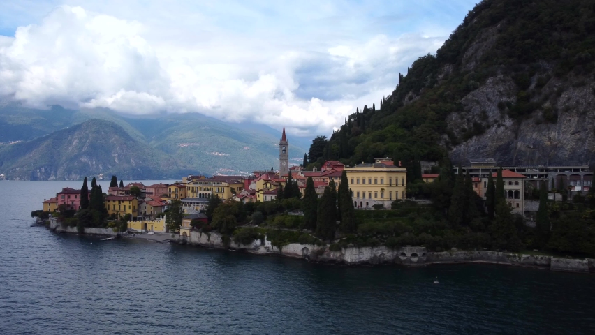 Beautiful village in Lake Como with dramatic mountain backdrop, Italy | Shutterstock HD Video #1094976329