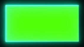 Neon rectangle frame or neon lights. video abstract background, tunnel, portal. Geometric glow outline shape or laser glowing lines. Abstract background with space for your text.