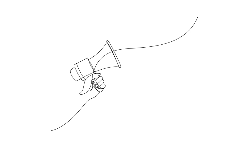 One line drawing of horn speaker hold by hand sign and symbol for announcement and employee hiring. Self drawing animation. | Shutterstock HD Video #1094986993