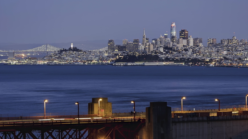 Beautiful Epic San Francisco Bay Golden Gate Bridge Cityscape Night Timelapse