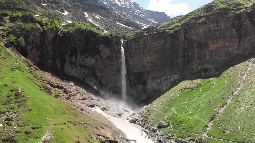 Mesmerizing view of the sisue waterfall in Lahaul, Himachal | Shutterstock HD Video #1094992591