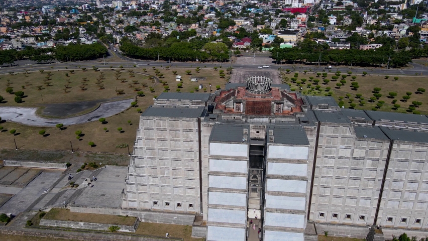 Beautiful aerial view of the iconic Christopher Columbus monument, the Colon Lighthouse in located in  Santo Domingo, the capital of Dominican Republic