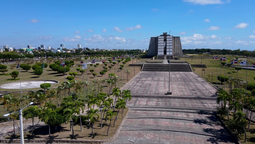 Beautiful aerial view of the iconic Christopher Columbus monument, the Colon Lighthouse in located in  Santo Domingo, the capital of Dominican Republic