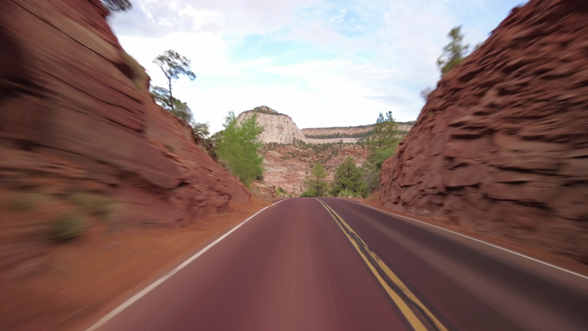 Driving Plate Zion National Park Mt Carmel Highway Southbound Multicam Set 11 Rear View Utah Southwest USA Royalty-Free Stock Footage #1094998671