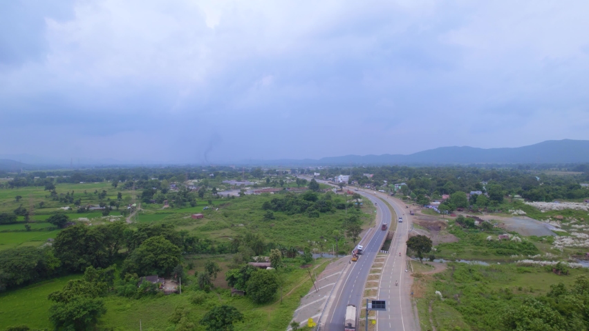 An aerial drone shot of the National Highway in Jharkhand, India | Shutterstock HD Video #1095004721