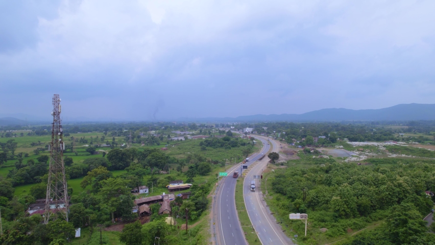 An aerial drone shot of the National Highway in Jharkhand, India | Shutterstock HD Video #1095004723