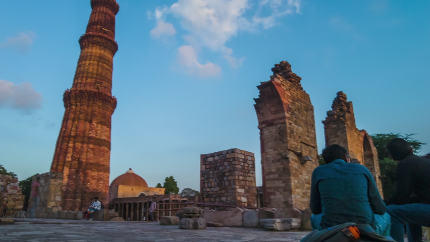 Timelapse of Qutub Minar, Delhi, India, from evening to night, with the entire complex in view. Delhi Timelapse
