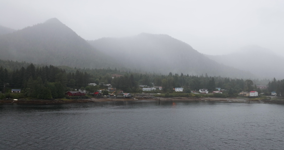 Ketchikan Alaska residence inside passage rain. The Inside Passage a coastal route for ships and boats. Network of natural island channels weave through  Pacific Northwest coast of the North America.