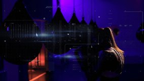Animation of data processing over caucasian woman boxing in gym. Global sports, exercise and data processing concept digitally generated video. - Powered by Shutterstock - Get 15% off with code: PIKWIZARD15