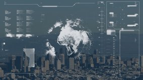 Animation of globe and digital data processing over cityscape. Global data processing concept digital generated video. - Powered by Shutterstock - Get 15% off with code: PIKWIZARD15