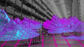 Animation of digital mountains over warehouse. Global shipping, delivery and digital interface concept digitally generated video. - Powered by Shutterstock - Get 15% off with code: PIKWIZARD15