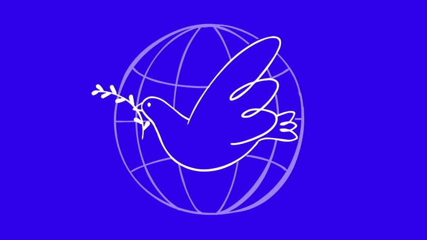 
Flying dove of peace with white outline on the blue background of the globe. 2 d  frame by frame classic animation vector