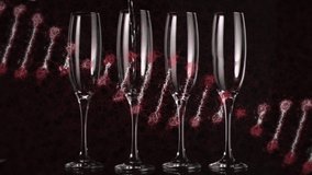 Animation of dna strand over glasses of champagne. Party, celebration and digital interface concept digitally generated video. - Powered by Shutterstock - Get 15% off with code: PIKWIZARD15