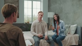 Multiracial couple quarreling at a psychologist appointment. - Powered by Shutterstock - Get 15% off with code: PIKWIZARD15