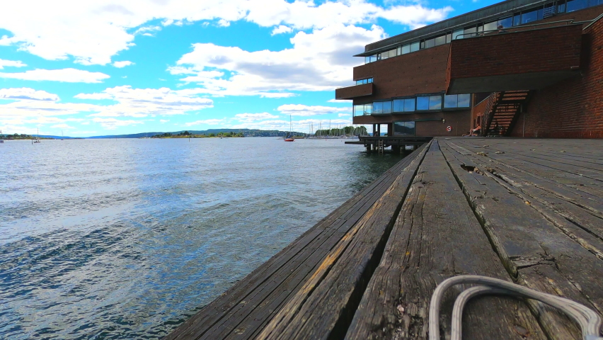 Oslo bay time lapse in Norway in Europe in HDR pan left view