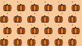 Pattern background with pumpkins. Pumpkins vegetable animation. Cute pattern animation with pumpkins. Healthy food background. 4K seamless loop video footage