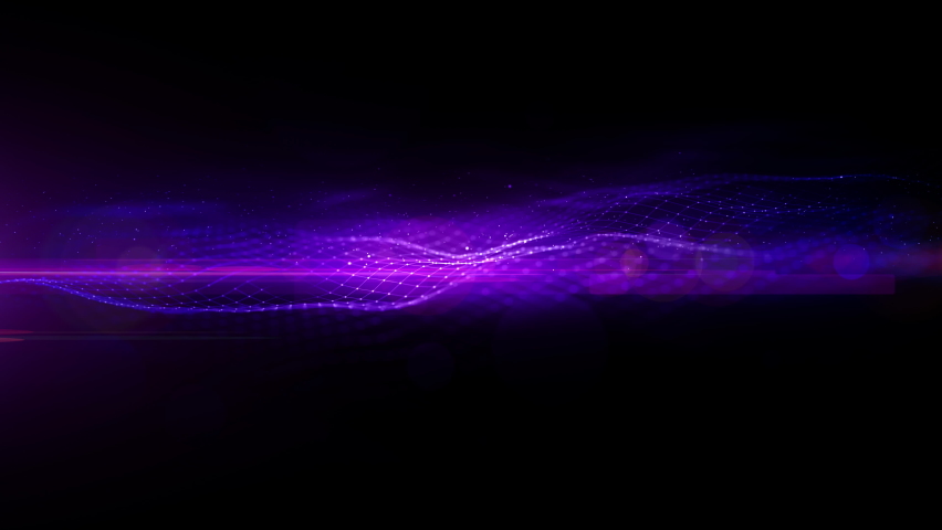 Purple light and digital wave flow abstract background with line and dots connection, Technology blockchain connection. Looped design 4k.