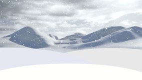Animation of snow falling over winter scenery. Social media, christmas and digital interface concept digitally generated video.