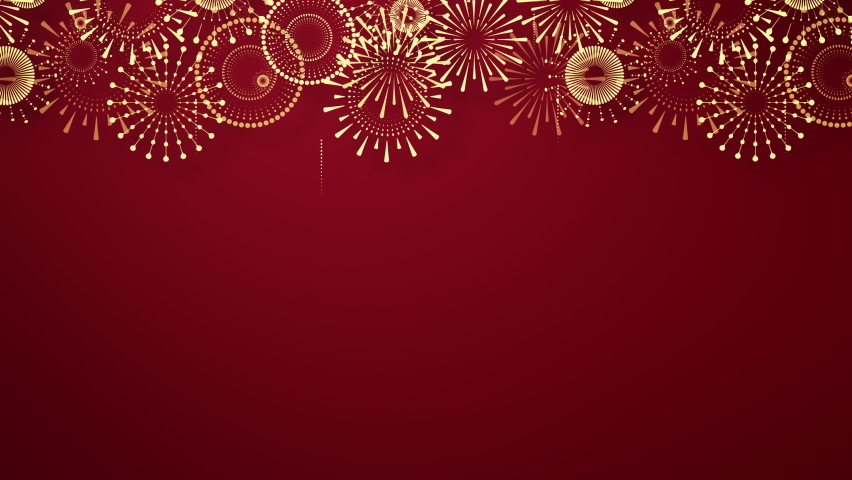 Chinese New Year background with golden fireworks on red background. Flat style design. Concept for holiday banner, Chinese New Year Celebration loop background decoration. Seamless Loop. 4K. Royalty-Free Stock Footage #1095050803