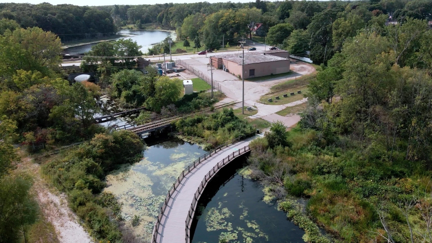 The bridge on the Muskegon Bike Path over the Ruddiman Lagoon tributary to Muskegon Lake.