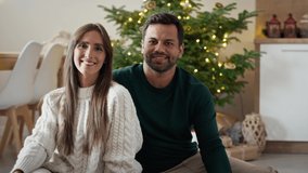 Portrait of happy multi ethnicity couple during the Christmas. Shot with RED helium camera in 8K
