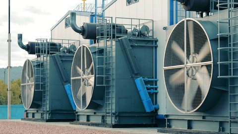 Operation Large Industrial Cooling Fans Large Stock Footage Video (100%