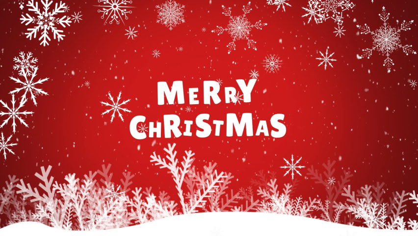 Animation of snow falling over merry christmas text. Christmas, celebration and digital interface concept digitally generated video.
