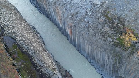 Studlagil Canyon Sunset Drone Iceland Stock Footage Video (100% Royalty