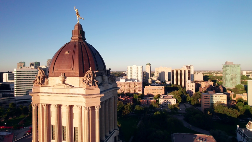 Downtown Winnipeg Skyline with Parliament Building in Foreground.