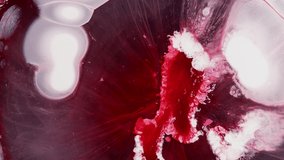 Video of colourful abstract epoxy resin painting. High quality videoart suitable for motion graphics, visual effects. Swirling smoke resembles a distant cosmos.