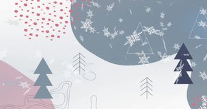 Animation of snow falling over merry christmas text. Christmas, celebration and digital interface concept digitally generated video.