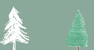 Animation of christmas trees over ho ho ho text. Christmas, celebration and digital interface concept digitally generated video.