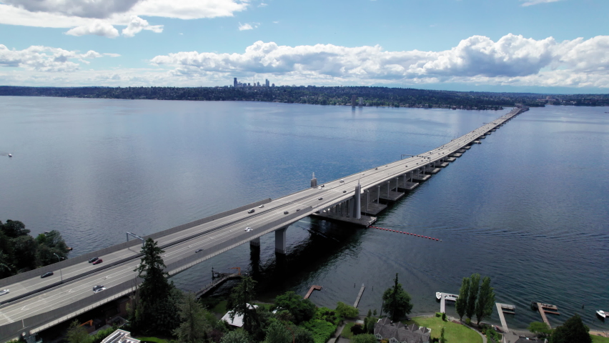 Stunning Transportation Aerial of Lake Washington Floating Bridge Royalty-Free Stock Footage #1095077391